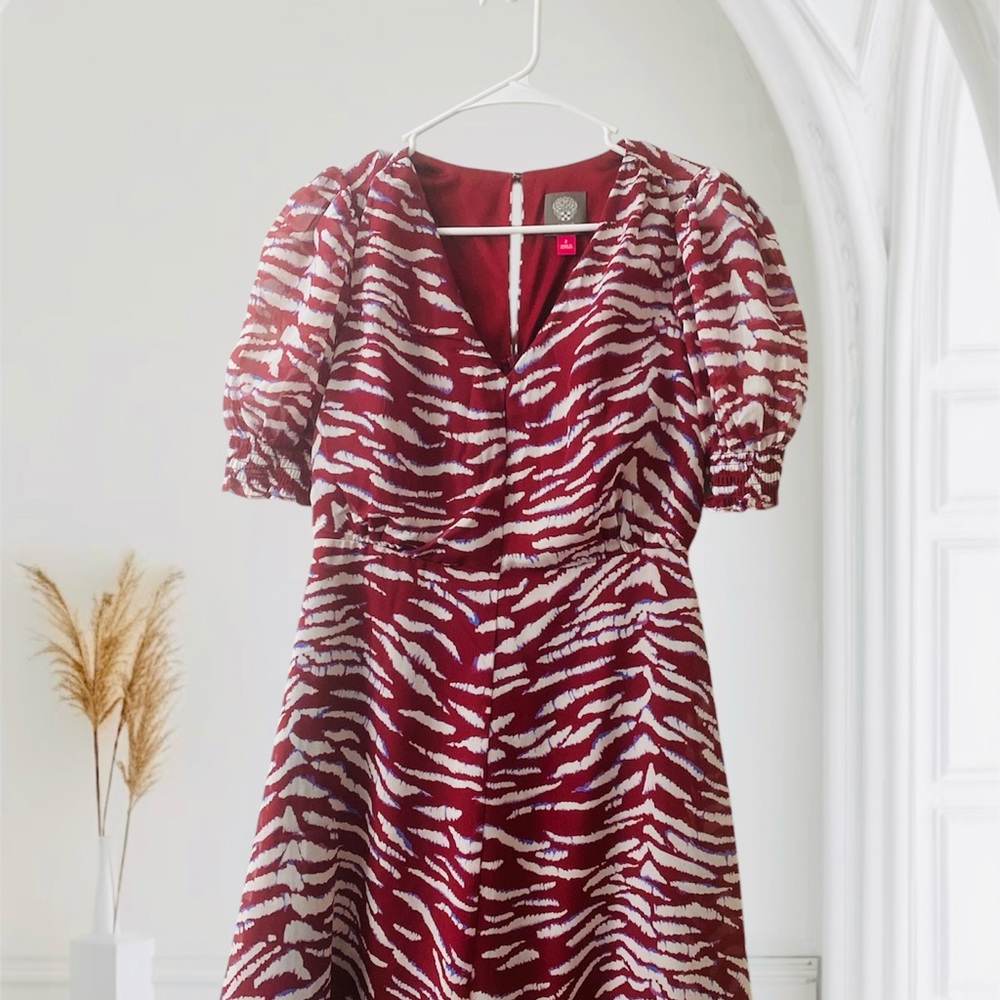 Red Puff Sleeve V-Neck Sundress